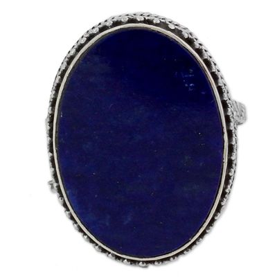 Alternate image for Hand Made Blue Oval Lapis Lazuli Cocktail Ring India Pool of Memories