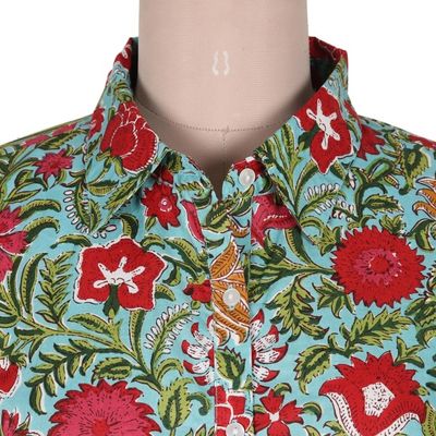 Alternate image for Printed Button-Up Cotton Shirt Spring Awakening