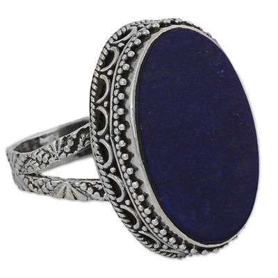 Alternate image for Hand Made Blue Oval Lapis Lazuli Cocktail Ring India Pool of Memories