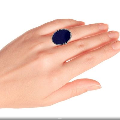 Alternate image for Hand Made Blue Oval Lapis Lazuli Cocktail Ring India Pool of Memories