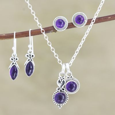 Alternate image for Handmade Amethyst and Sterling Silver Jewelry Set Passionate Purple