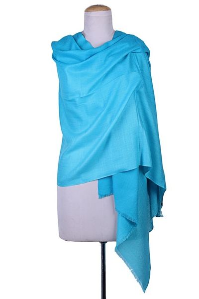 Alternate image for Solid Textured Turquoise Wool Shawl from India Biscay Bay