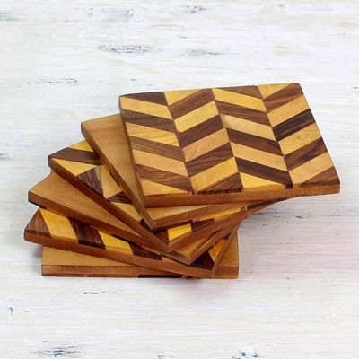 Alternate image for Diagonal Motif Mango Wood Coasters from India Set of 6 Diagonal Elegance