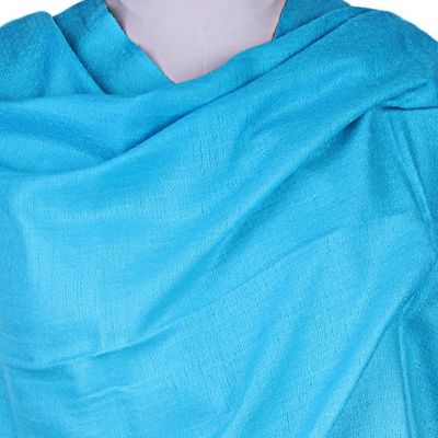 Alternate image for Solid Textured Turquoise Wool Shawl from India Biscay Bay