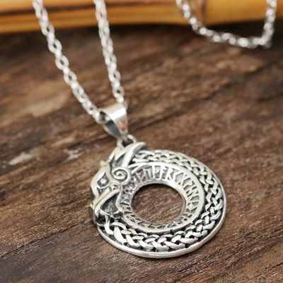 Alternate image for Circular Sterling Silver Dragon Necklace from India Dragon Ouroboros