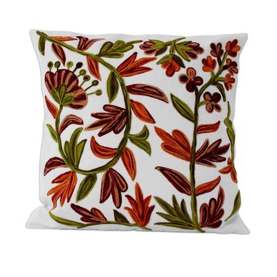 Alternate image for Aari Embroidery Ivory Cotton Cushion Covers Pair Bronze Blossoms