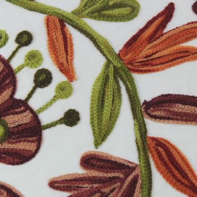 Alternate image for Aari Embroidery Ivory Cotton Cushion Covers Pair Bronze Blossoms