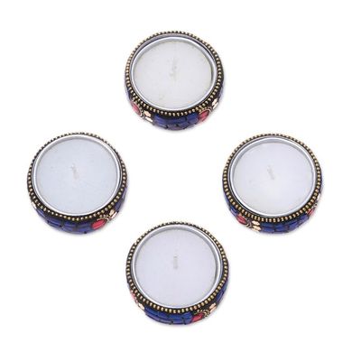 Alternate image for Set of Four Resin Coated Tea Lights with Brass Beads Shimmering Stars