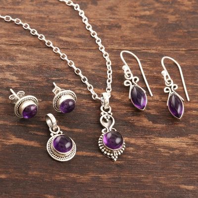 Alternate image for Handmade Amethyst and Sterling Silver Jewelry Set Passionate Purple
