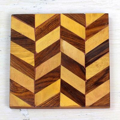 Alternate image for Diagonal Motif Mango Wood Coasters from India Set of 6 Diagonal Elegance