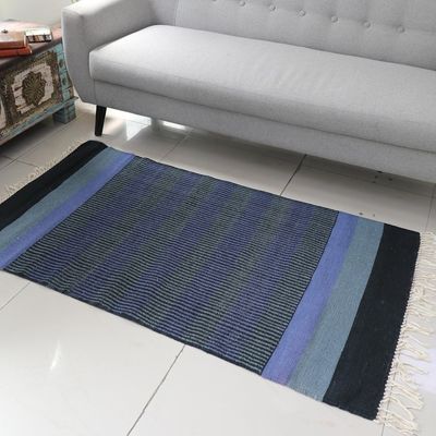 Alternate image for 3 by 5 Foot Handwoven Blue Cotton Rug from India Blue Shadow Harmony