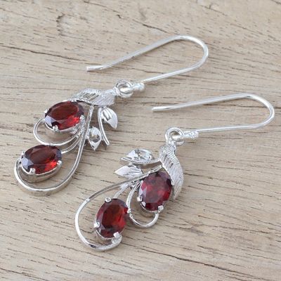 Alternate image for Handcrafted Garnet and Sterling Silver Dangle Earrings Crimson Passion