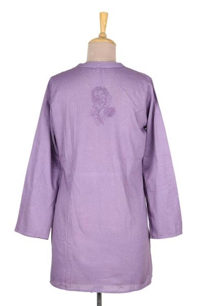 Alternate image for Hand Embroidered Lilac Cotton Tunic from India Lilac Garden