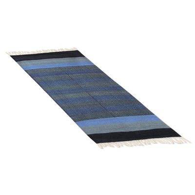 Alternate image for 3 by 5 Foot Handwoven Blue Cotton Rug from India Blue Shadow Harmony