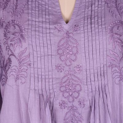 Alternate image for Hand Embroidered Lilac Cotton Tunic from India Lilac Garden