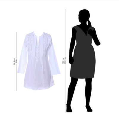 Alternate image for Long Sleeve Floral White Blouse Hand Embroidered in India Ethereal Bloom