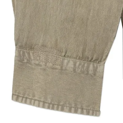 Alternate image for Mens Long-Sleeved Cotton Shirt in Khaki from India Casual Flair in Khaki