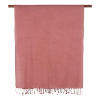 Alternate image for Hand-Woven Pink Wool Shawl from India Kashmir Rose