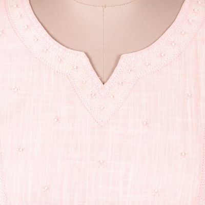 Alternate image for Embroidered Pink Cotton Tunic with Elastic Cuffs Tender Blooms