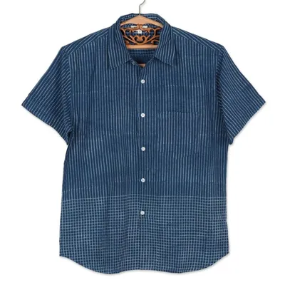 Alternate image for Mens Block-Printed Cotton Shirt Crafted in India Handsome Stripes