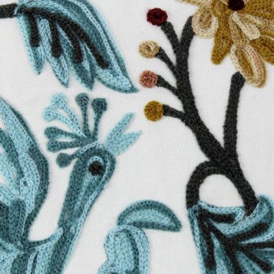 Alternate image for Cotton Chainstitch Embroidery Floral Cushion Covers Pair Blue Cockatoo Garden