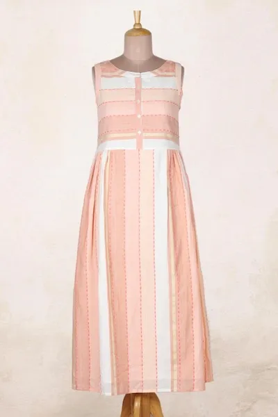 Alternate image for Hand Crafted Striped Cotton Sundress Horizon in Peach