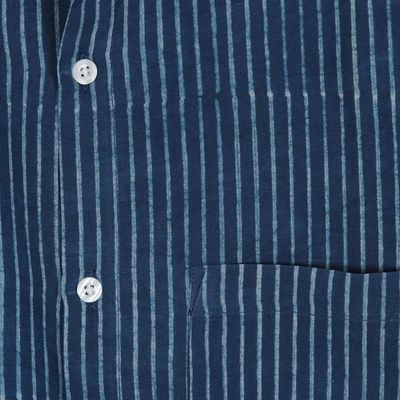 Alternate image for Mens Block-Printed Cotton Shirt Crafted in India Handsome Stripes
