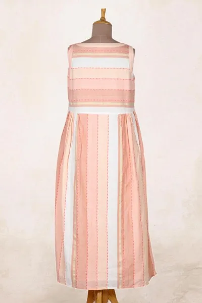 Alternate image for Hand Crafted Striped Cotton Sundress Horizon in Peach