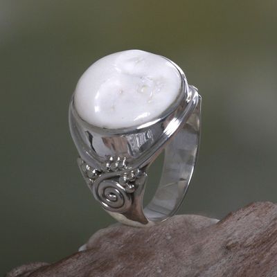 Alternate image for Hand Crafted Sterling Silver and Bone Cocktail Ring Face of the Moon