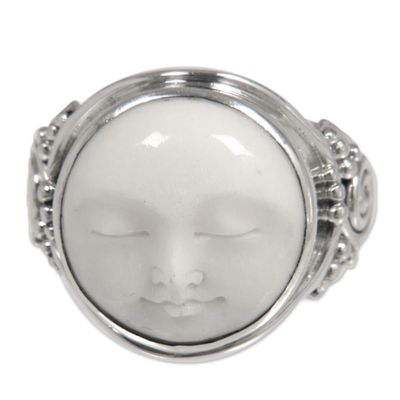 Alternate image for Hand Crafted Sterling Silver and Bone Cocktail Ring Face of the Moon