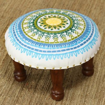 Alternate image for Floral Embroidered Cotton Stool from India Rajasthani Mandala