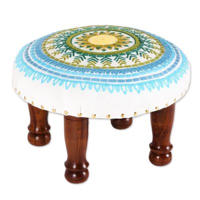 Alternate image for Floral Embroidered Cotton Stool from India Rajasthani Mandala