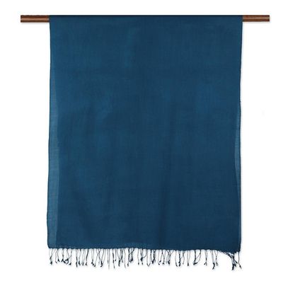 Alternate image for Hand-Woven Teal Wool Shawl from India Winter Warmth in Teal
