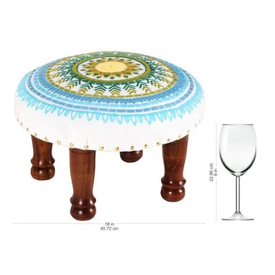 Alternate image for Floral Embroidered Cotton Stool from India Rajasthani Mandala
