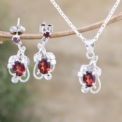 Alternate image for Rhodium-plated Jewelry Set with 7-Carat Garnet Gemstones Passion Vines