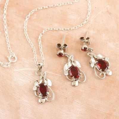 Alternate image for Rhodium-plated Jewelry Set with 7-Carat Garnet Gemstones Passion Vines