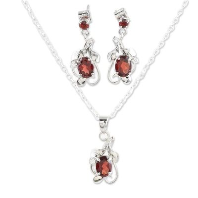 Alternate image for Rhodium-plated Jewelry Set with 7-Carat Garnet Gemstones Passion Vines