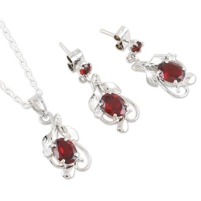 Alternate image for Rhodium-plated Jewelry Set with 7-Carat Garnet Gemstones Passion Vines
