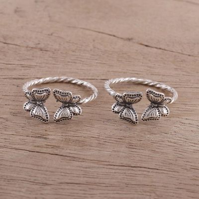 Alternate image for Twisted Toe Rings with Butterfly Accents from India Pair Butterfly Meeting
