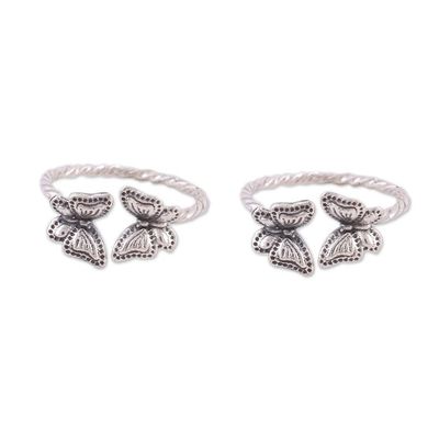 Alternate image for Twisted Toe Rings with Butterfly Accents from India Pair Butterfly Meeting