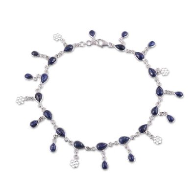 Alternate image for Handmade Lapis Lazuli and Sterling Silver Anklet from India Tidal Luster