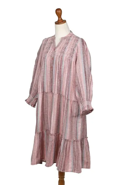 Alternate image for Colorful Striped Embroidered Cotton A-Line Dress from India Between Sweet Lines