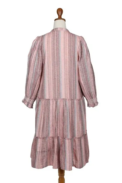 Alternate image for Colorful Striped Embroidered Cotton A-Line Dress from India Between Sweet Lines
