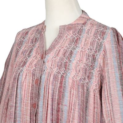 Alternate image for Colorful Striped Embroidered Cotton A-Line Dress from India Between Sweet Lines