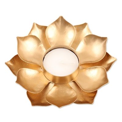 Alternate image for Gold Finish Steel Lotus Blossom Tealight Candleholder Golden Lotus Glow