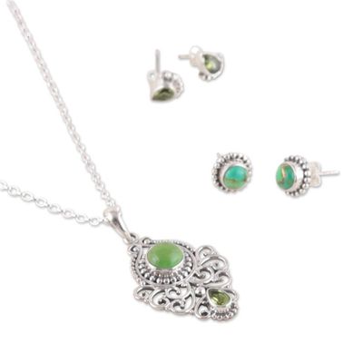 Alternate image for Peridot and Composite Turquoise Necklace and Earrings Green Arcadia