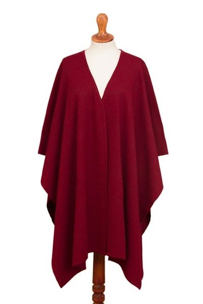 Alternate image for Knit Alpaca Blend Ruana in Claret from Peru Elegant Fashion in Claret