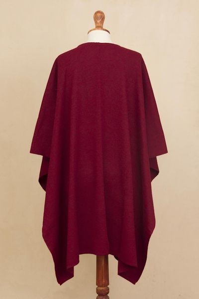 Alternate image for Knit Alpaca Blend Ruana in Claret from Peru Elegant Fashion in Claret