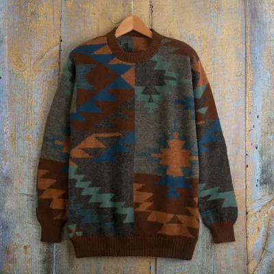 Alternate image for Multicolored Geometric Patterned Mens Pullover Sweater Quinoa Leaf