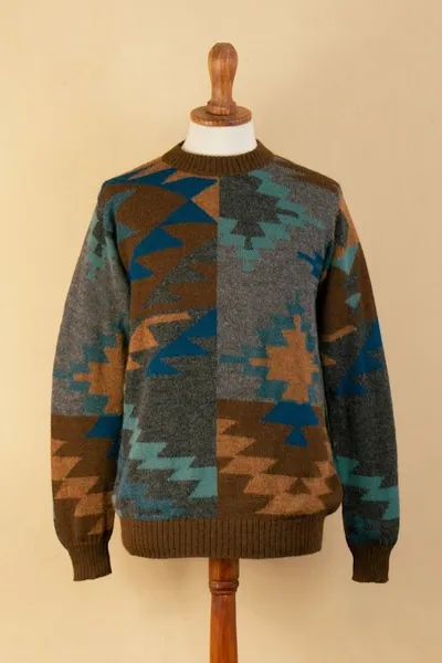 Alternate image for Multicolored Geometric Patterned Mens Pullover Sweater Quinoa Leaf
